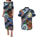 Custom NAIDOC Week 2024 Carlton Blues Couples Matching Puletasi and Hawaiian Shirt Australia Aboriginal Dot Painting