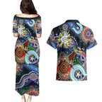 Custom NAIDOC Week 2024 Carlton Blues Couples Matching Puletasi and Hawaiian Shirt Australia Aboriginal Dot Painting