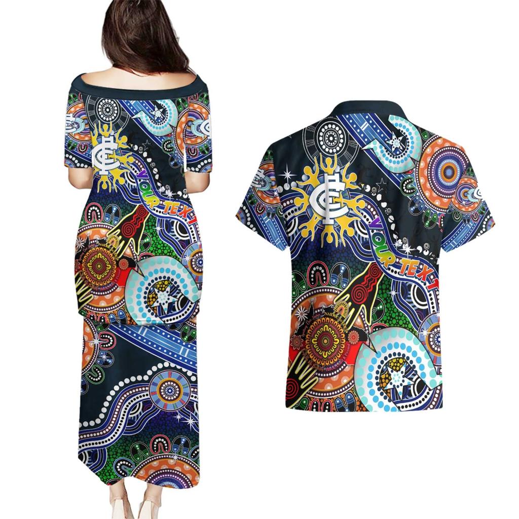 Custom NAIDOC Week 2024 Carlton Blues Couples Matching Puletasi and Hawaiian Shirt Australia Aboriginal Dot Painting