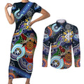 Custom NAIDOC Week 2024 Carlton Blues Couples Matching Short Sleeve Bodycon Dress and Long Sleeve Button Shirt Australia Aboriginal Dot Painting