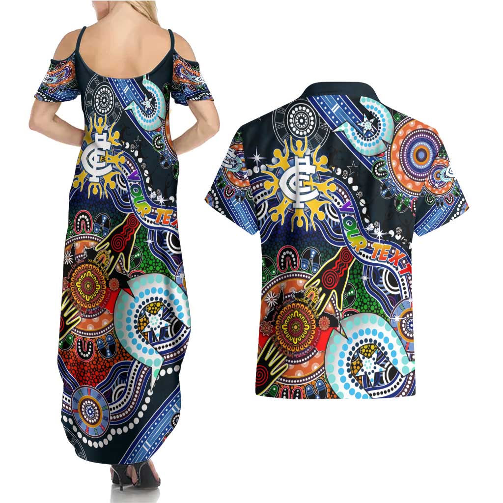 Custom NAIDOC Week 2024 Carlton Blues Couples Matching Summer Maxi Dress and Hawaiian Shirt Australia Aboriginal Dot Painting