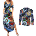 Custom NAIDOC Week 2024 Carlton Blues Couples Matching Summer Maxi Dress and Long Sleeve Button Shirt Australia Aboriginal Dot Painting