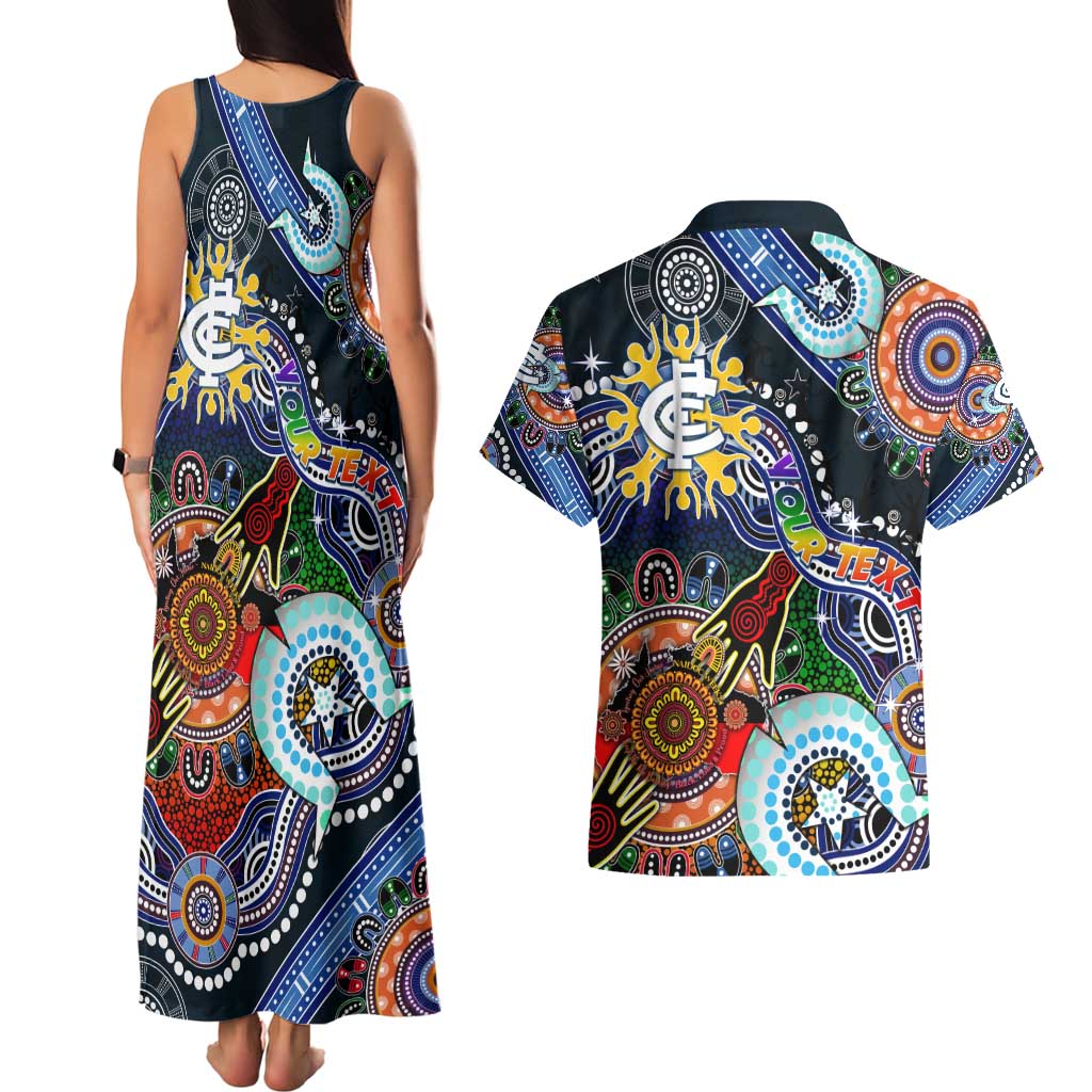 Custom NAIDOC Week 2024 Carlton Blues Couples Matching Tank Maxi Dress and Hawaiian Shirt Australia Aboriginal Dot Painting