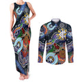 Custom NAIDOC Week 2024 Carlton Blues Couples Matching Tank Maxi Dress and Long Sleeve Button Shirt Australia Aboriginal Dot Painting