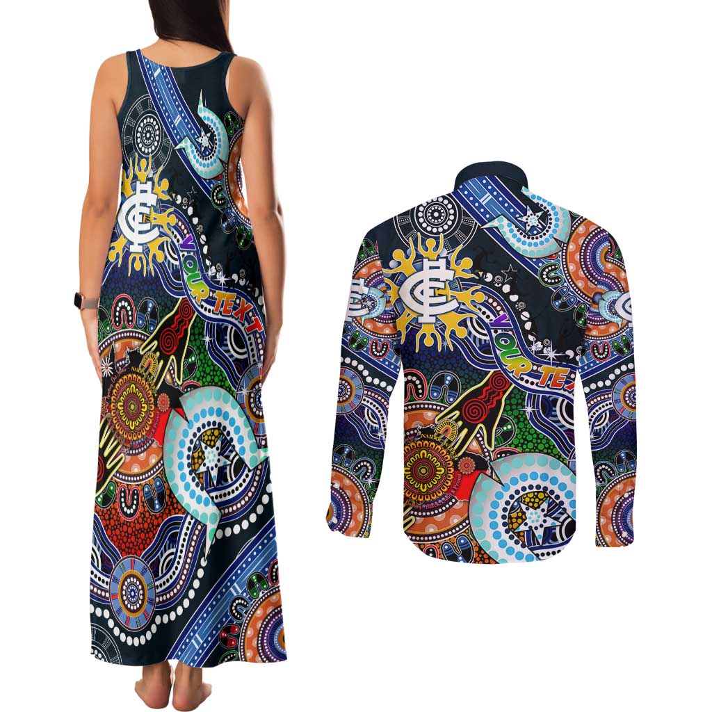 Custom NAIDOC Week 2024 Carlton Blues Couples Matching Tank Maxi Dress and Long Sleeve Button Shirt Australia Aboriginal Dot Painting
