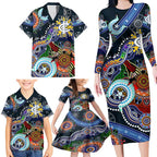 Custom NAIDOC Week 2024 Carlton Blues Family Matching Long Sleeve Bodycon Dress and Hawaiian Shirt Australia Aboriginal Dot Painting
