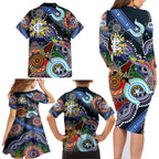Custom NAIDOC Week 2024 Carlton Blues Family Matching Long Sleeve Bodycon Dress and Hawaiian Shirt Australia Aboriginal Dot Painting