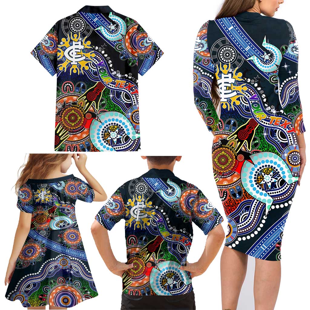 Custom NAIDOC Week 2024 Carlton Blues Family Matching Long Sleeve Bodycon Dress and Hawaiian Shirt Australia Aboriginal Dot Painting