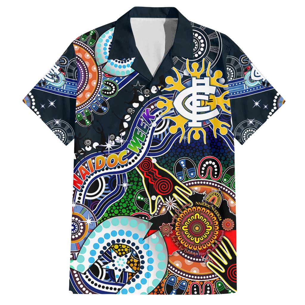 Custom NAIDOC Week 2024 Carlton Blues Family Matching Long Sleeve Bodycon Dress and Hawaiian Shirt Australia Aboriginal Dot Painting