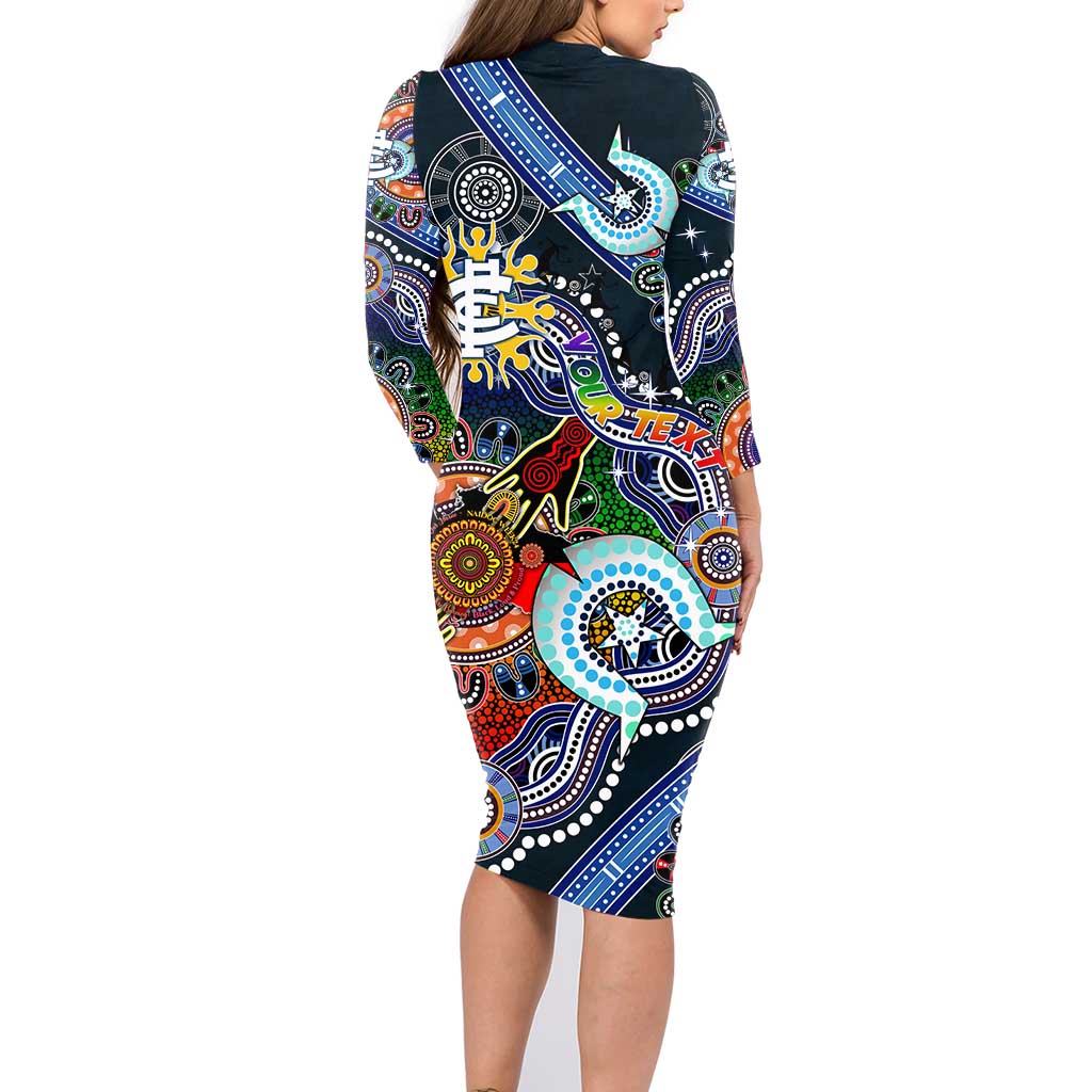 Custom NAIDOC Week 2024 Carlton Blues Family Matching Long Sleeve Bodycon Dress and Hawaiian Shirt Australia Aboriginal Dot Painting