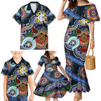 Custom NAIDOC Week 2024 Carlton Blues Family Matching Mermaid Dress and Hawaiian Shirt Australia Aboriginal Dot Painting