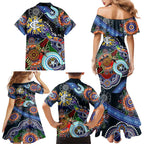 Custom NAIDOC Week 2024 Carlton Blues Family Matching Mermaid Dress and Hawaiian Shirt Australia Aboriginal Dot Painting