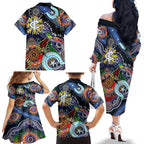 Custom NAIDOC Week 2024 Carlton Blues Family Matching Off The Shoulder Long Sleeve Dress and Hawaiian Shirt Australia Aboriginal Dot Painting