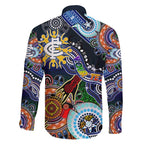 Custom NAIDOC Week 2024 Carlton Blues Family Matching Off The Shoulder Long Sleeve Dress and Hawaiian Shirt Australia Aboriginal Dot Painting