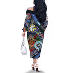 Custom NAIDOC Week 2024 Carlton Blues Family Matching Off The Shoulder Long Sleeve Dress and Hawaiian Shirt Australia Aboriginal Dot Painting