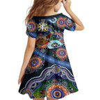 Custom NAIDOC Week 2024 Carlton Blues Family Matching Off Shoulder Maxi Dress and Hawaiian Shirt Australia Aboriginal Dot Painting