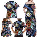 Custom NAIDOC Week 2024 Carlton Blues Family Matching Off Shoulder Maxi Dress and Hawaiian Shirt Australia Aboriginal Dot Painting