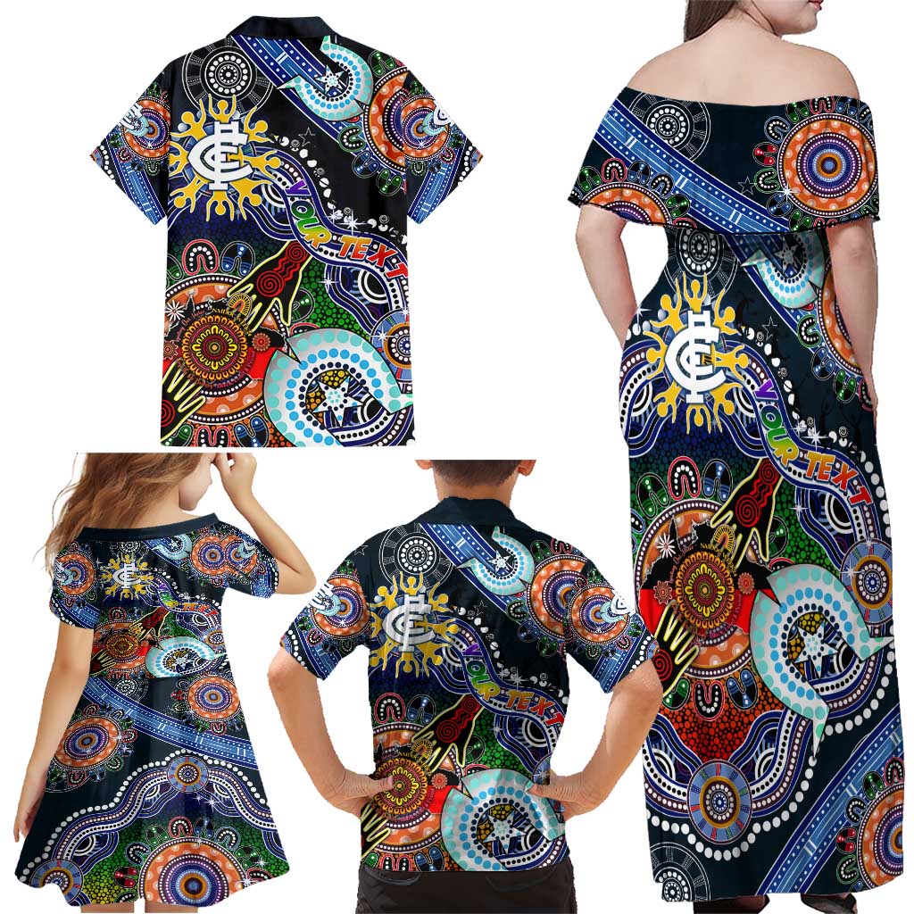 Custom NAIDOC Week 2024 Carlton Blues Family Matching Off Shoulder Maxi Dress and Hawaiian Shirt Australia Aboriginal Dot Painting