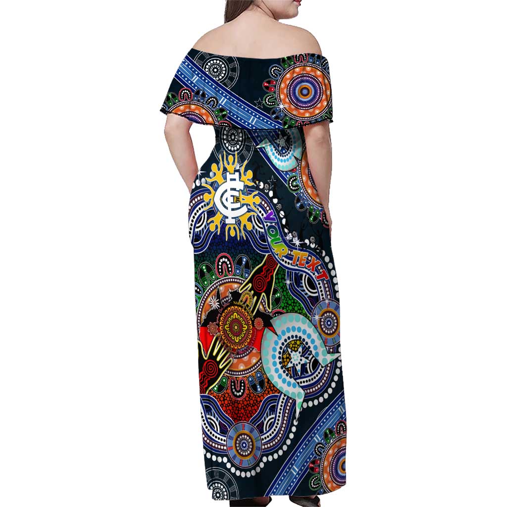 Custom NAIDOC Week 2024 Carlton Blues Family Matching Off Shoulder Maxi Dress and Hawaiian Shirt Australia Aboriginal Dot Painting
