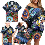 Custom NAIDOC Week 2024 Carlton Blues Family Matching Off Shoulder Short Dress and Hawaiian Shirt Australia Aboriginal Dot Painting