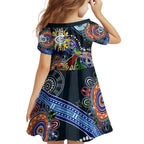 Custom NAIDOC Week 2024 Carlton Blues Family Matching Off Shoulder Short Dress and Hawaiian Shirt Australia Aboriginal Dot Painting