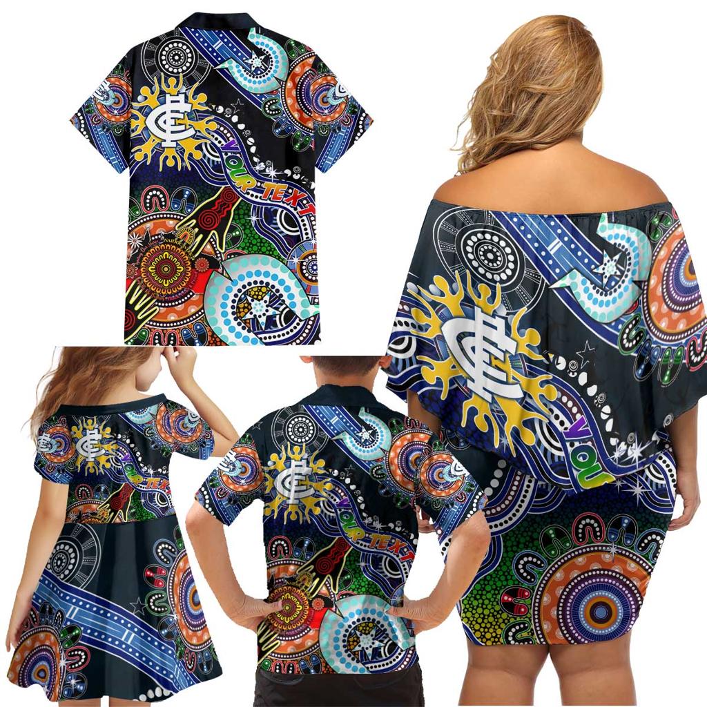 Custom NAIDOC Week 2024 Carlton Blues Family Matching Off Shoulder Short Dress and Hawaiian Shirt Australia Aboriginal Dot Painting