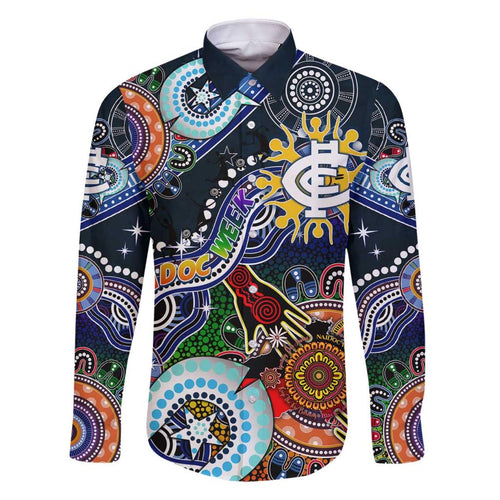 Custom NAIDOC Week 2024 Carlton Blues Family Matching Off Shoulder Short Dress and Hawaiian Shirt Australia Aboriginal Dot Painting