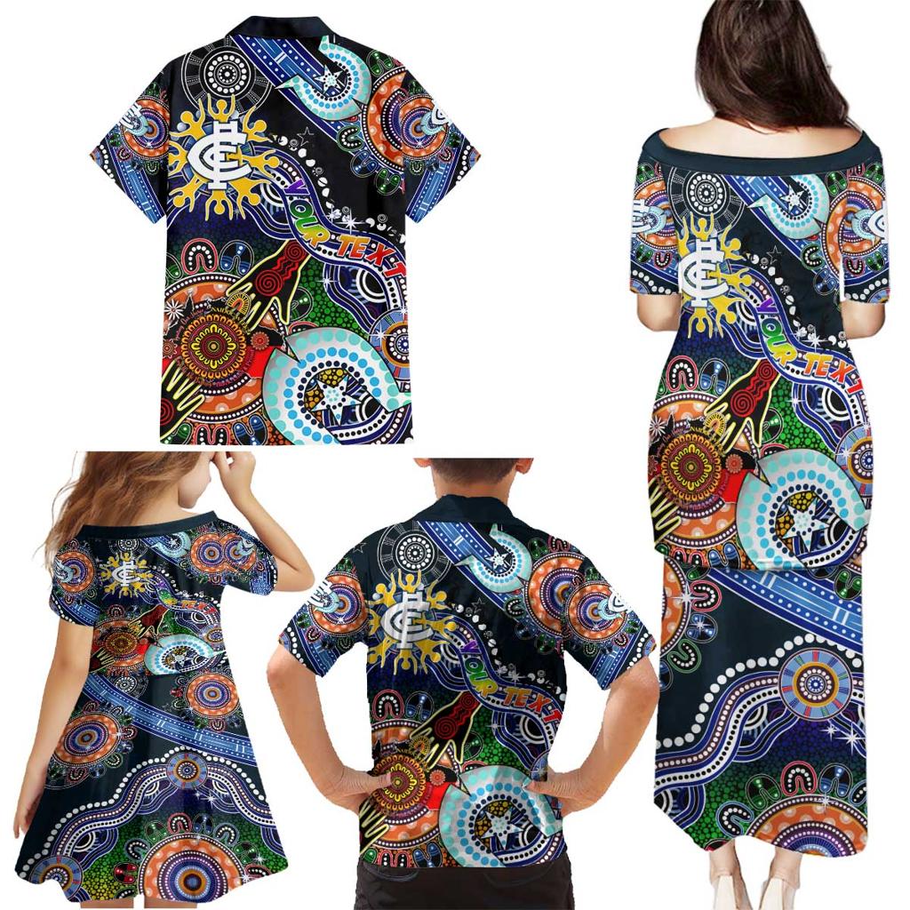 Custom NAIDOC Week 2024 Carlton Blues Family Matching Puletasi and Hawaiian Shirt Australia Aboriginal Dot Painting