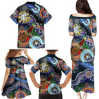 Custom NAIDOC Week 2024 Carlton Blues Family Matching Puletasi and Hawaiian Shirt Australia Aboriginal Dot Painting