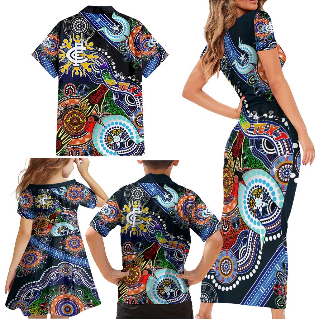 Custom NAIDOC Week 2024 Carlton Blues Family Matching Short Sleeve Bodycon Dress and Hawaiian Shirt Australia Aboriginal Dot Painting