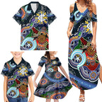 Custom NAIDOC Week 2024 Carlton Blues Family Matching Summer Maxi Dress and Hawaiian Shirt Australia Aboriginal Dot Painting