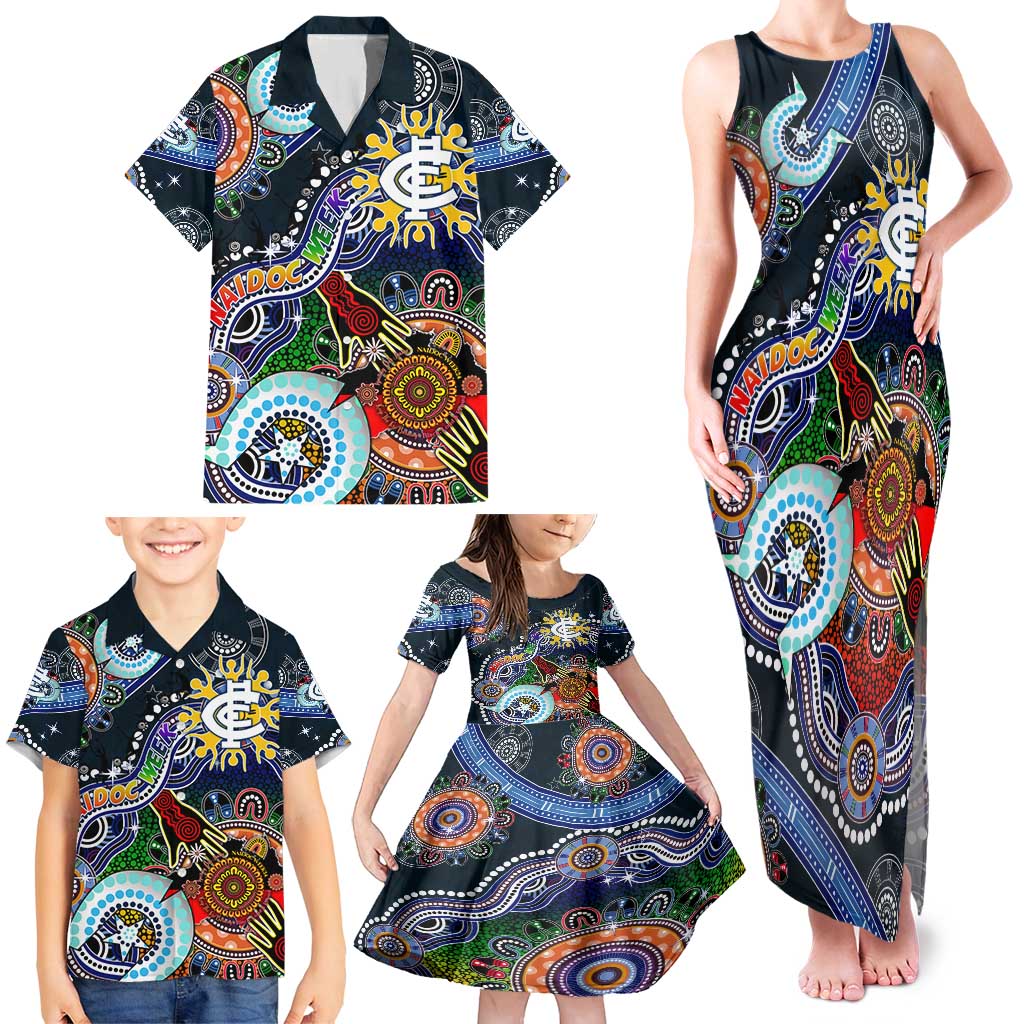 Custom NAIDOC Week 2024 Carlton Blues Family Matching Tank Maxi Dress and Hawaiian Shirt Australia Aboriginal Dot Painting