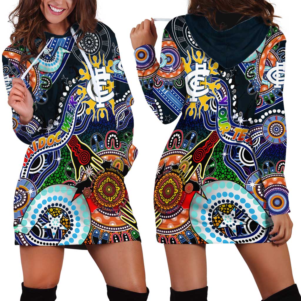 Custom NAIDOC Week 2024 Carlton Blues Hoodie Dress Australia Aboriginal Dot Painting