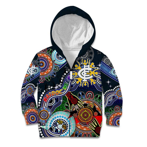 Custom NAIDOC Week 2024 Carlton Blues Kid Hoodie Australia Aboriginal Dot Painting