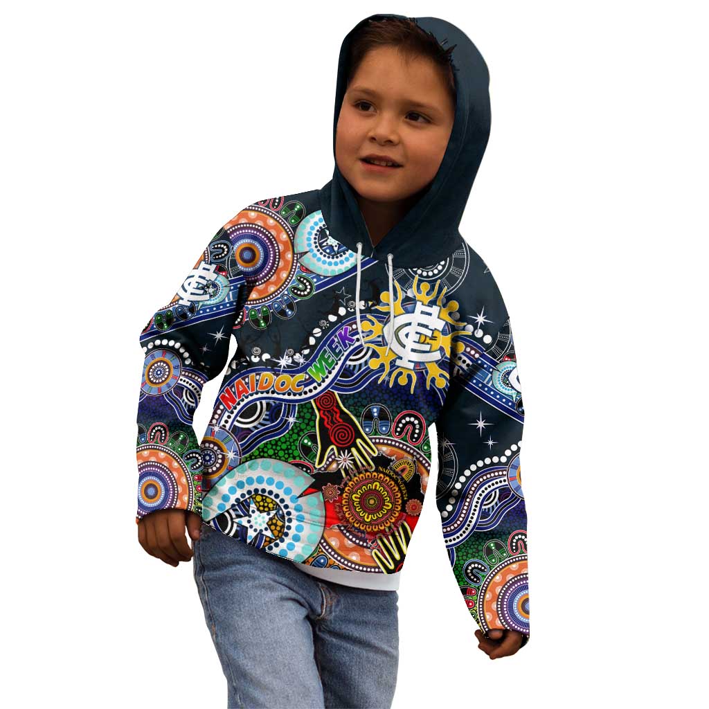 Custom NAIDOC Week 2024 Carlton Blues Kid Hoodie Australia Aboriginal Dot Painting