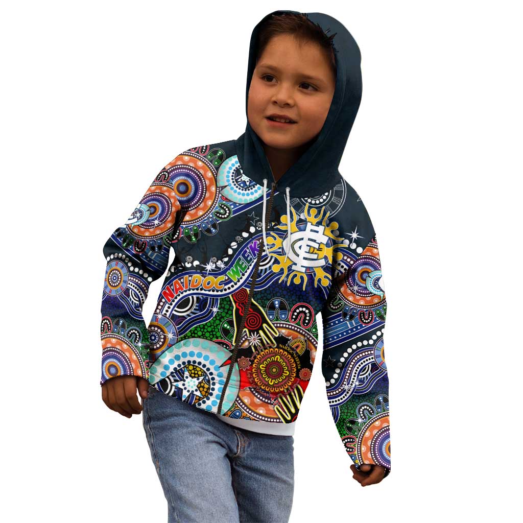 Custom NAIDOC Week 2024 Carlton Blues Kid Hoodie Australia Aboriginal Dot Painting