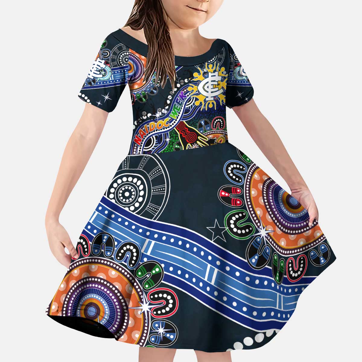Custom NAIDOC Week 2024 Carlton Blues Kid Short Sleeve Dress Australia Aboriginal Dot Painting