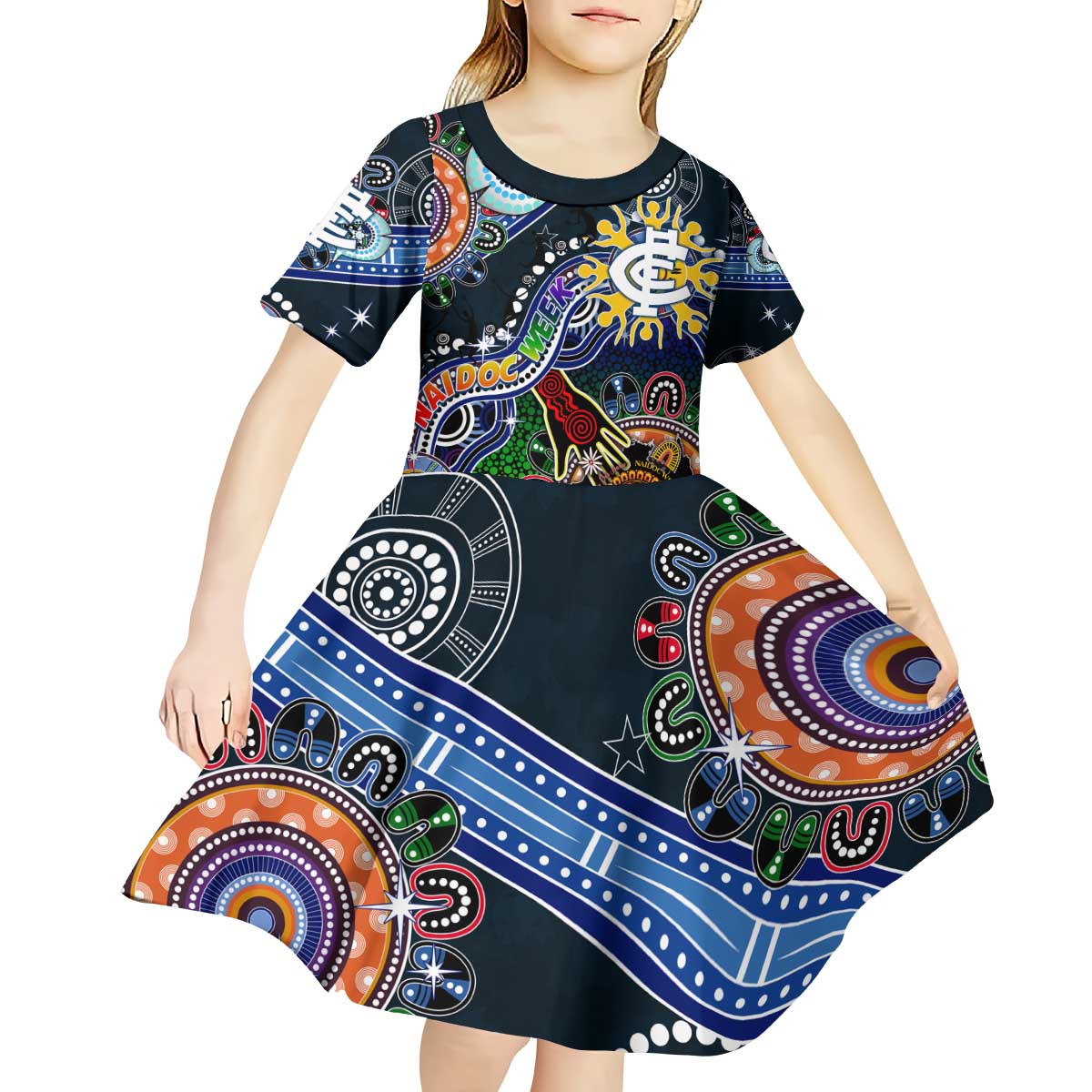 Custom NAIDOC Week 2024 Carlton Blues Kid Short Sleeve Dress Australia Aboriginal Dot Painting
