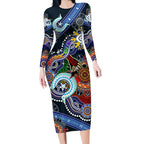 Custom NAIDOC Week 2024 Carlton Blues Long Sleeve Bodycon Dress Australia Aboriginal Dot Painting