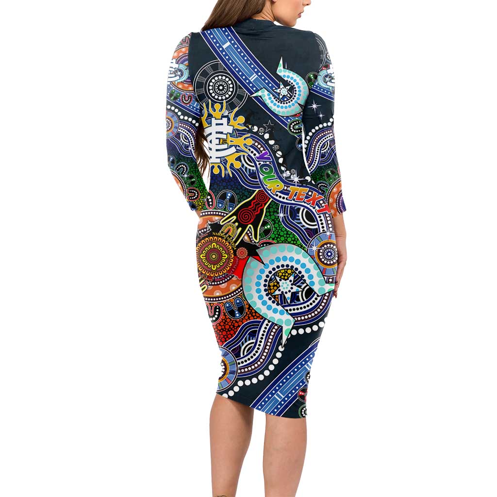 Custom NAIDOC Week 2024 Carlton Blues Long Sleeve Bodycon Dress Australia Aboriginal Dot Painting