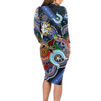 Custom NAIDOC Week 2024 Carlton Blues Long Sleeve Bodycon Dress Australia Aboriginal Dot Painting