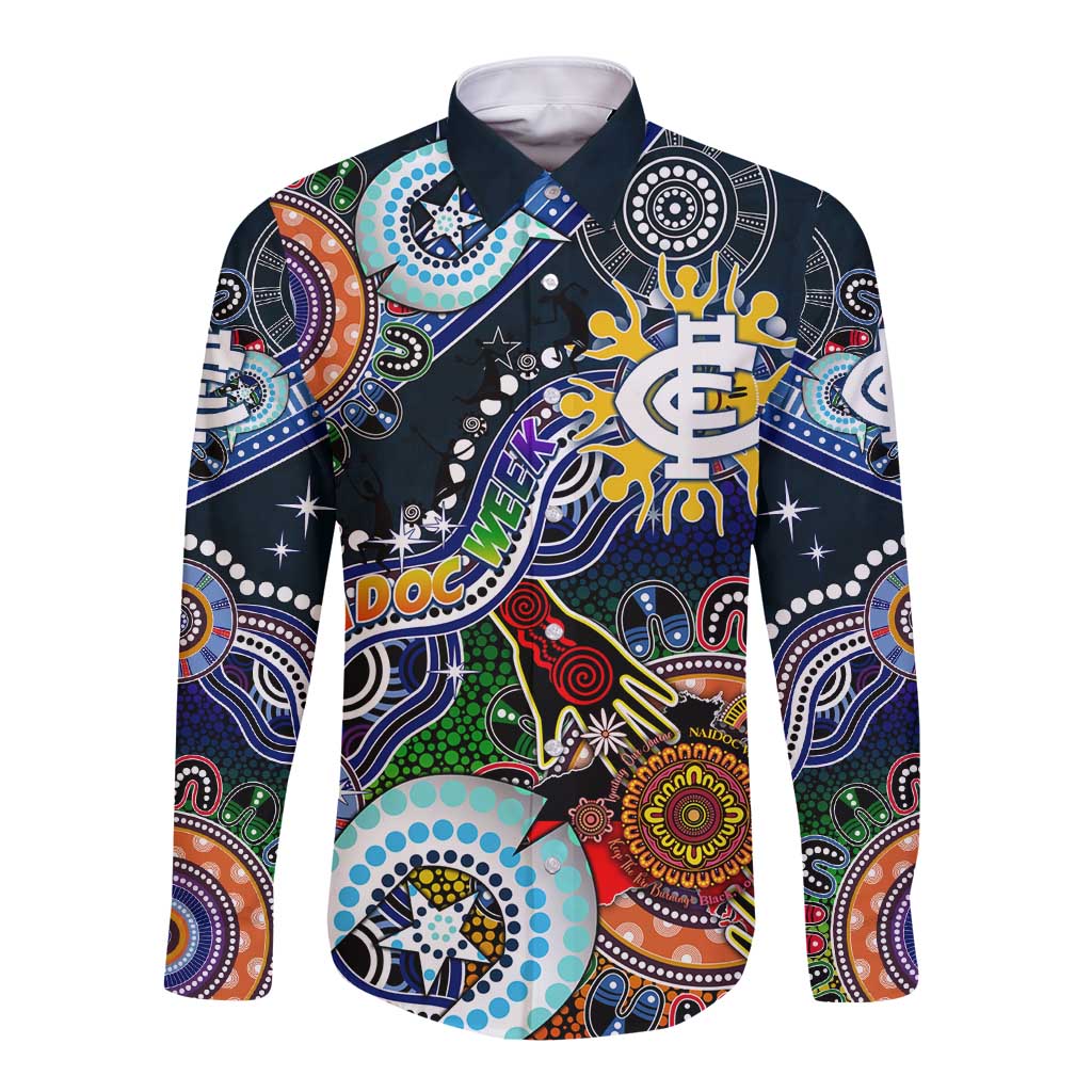 Custom NAIDOC Week 2024 Carlton Blues Long Sleeve Button Shirt Australia Aboriginal Dot Painting