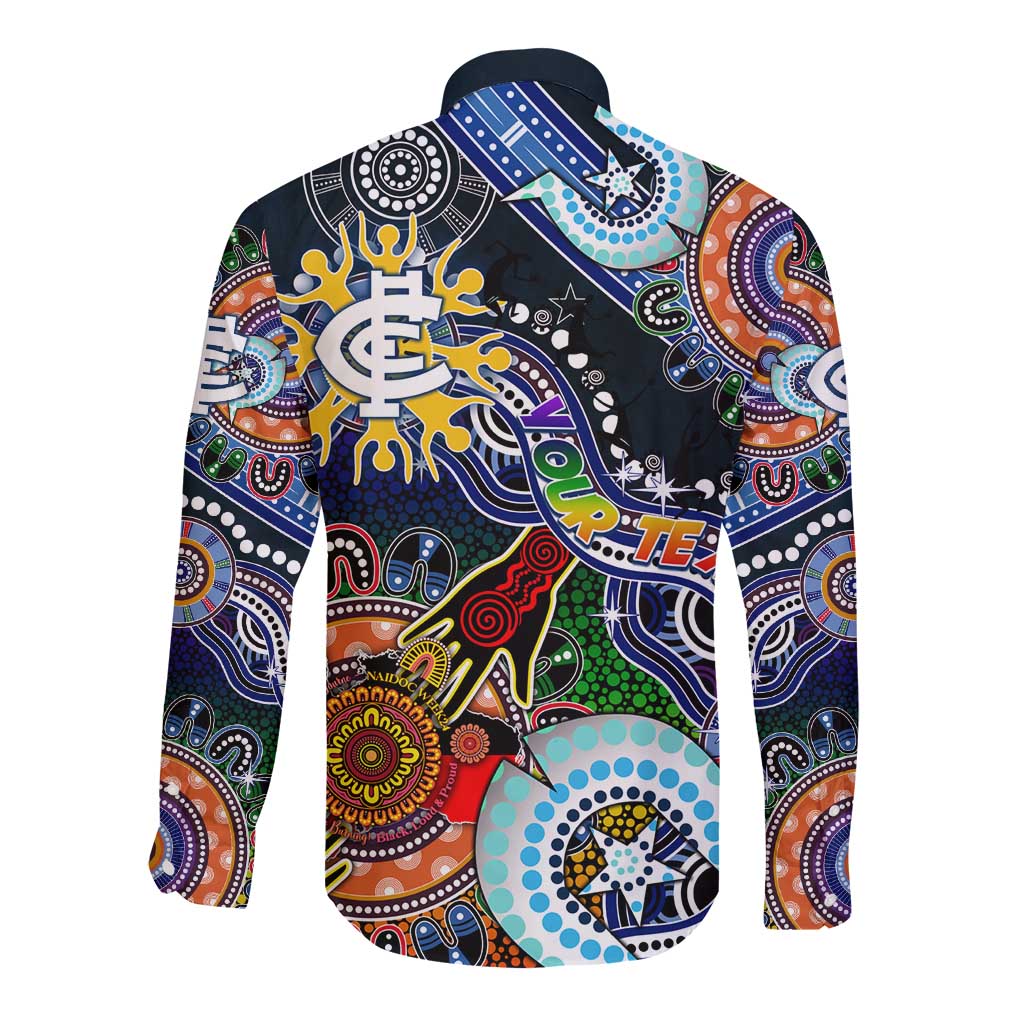 Custom NAIDOC Week 2024 Carlton Blues Long Sleeve Button Shirt Australia Aboriginal Dot Painting