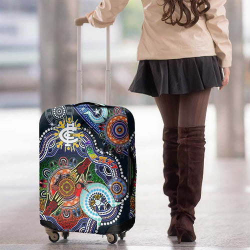 Custom NAIDOC Week 2024 Carlton Blues Luggage Cover Australia Aboriginal Dot Painting