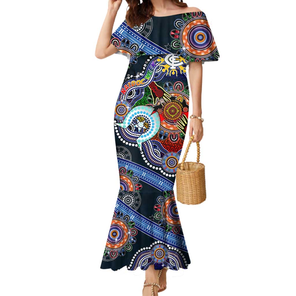Custom NAIDOC Week 2024 Carlton Blues Mermaid Dress Australia Aboriginal Dot Painting