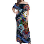 Custom NAIDOC Week 2024 Carlton Blues Off Shoulder Maxi Dress Australia Aboriginal Dot Painting