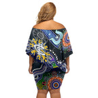 Custom NAIDOC Week 2024 Carlton Blues Off Shoulder Short Dress Australia Aboriginal Dot Painting