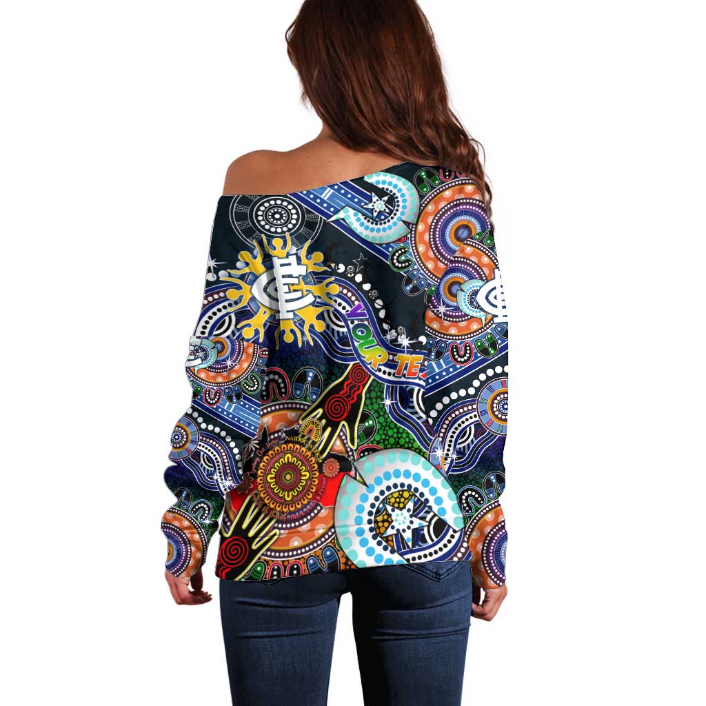 Custom NAIDOC Week 2024 Carlton Blues Off Shoulder Sweater Australia Aboriginal Dot Painting