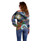 Custom NAIDOC Week 2024 Carlton Blues Off Shoulder Sweater Australia Aboriginal Dot Painting