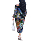 Custom NAIDOC Week 2024 Carlton Blues Off The Shoulder Long Sleeve Dress Australia Aboriginal Dot Painting